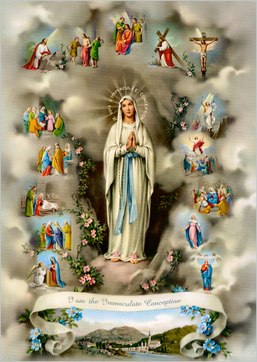 Our Lady of Lourdes Immaculate Conception Religious Artwork with Mystical Visions HD phone wallpaper