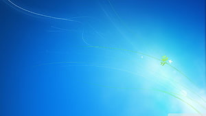 Windows 7 Default Blue Sky Background with Flowing Light Trails and Green Sprout HD wallpaper