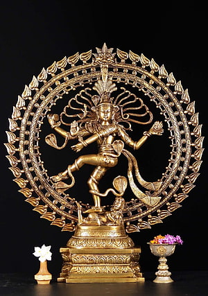 Ornate Brass Nataraja Statue with Cobra Details and Lotus Halo HD phone wallpaper