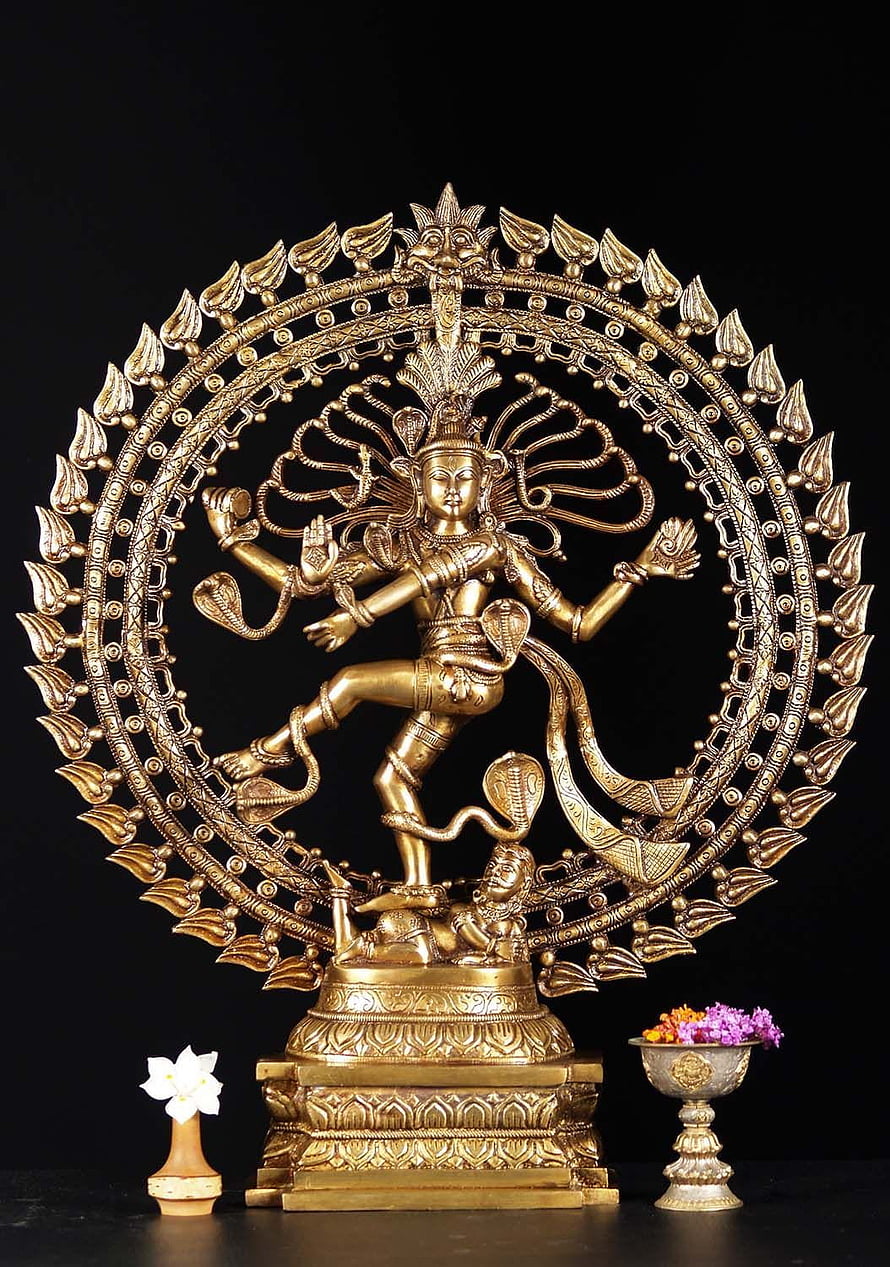 Ornate Brass Nataraja Statue with Cobra Details and Lotus Halo HD phone wallpaper