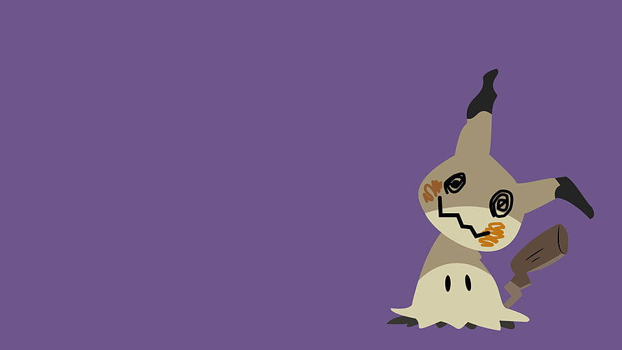Mimikyu from Pokemon Sun and Moon in a playful pose on a purple background HD wallpaper