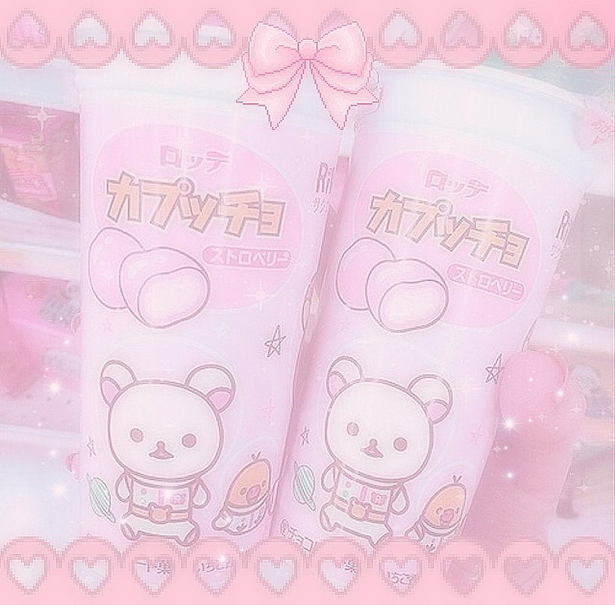 Pastel Pink Cute Core Aesthetic with Kawaii Bear Characters and Candy Packaging HD wallpaper