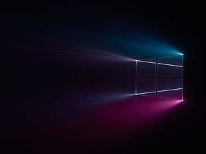 Windows 10 Dark Mode Neon Grid with Cyan and Magenta Glow on Black Background HD wallpaper