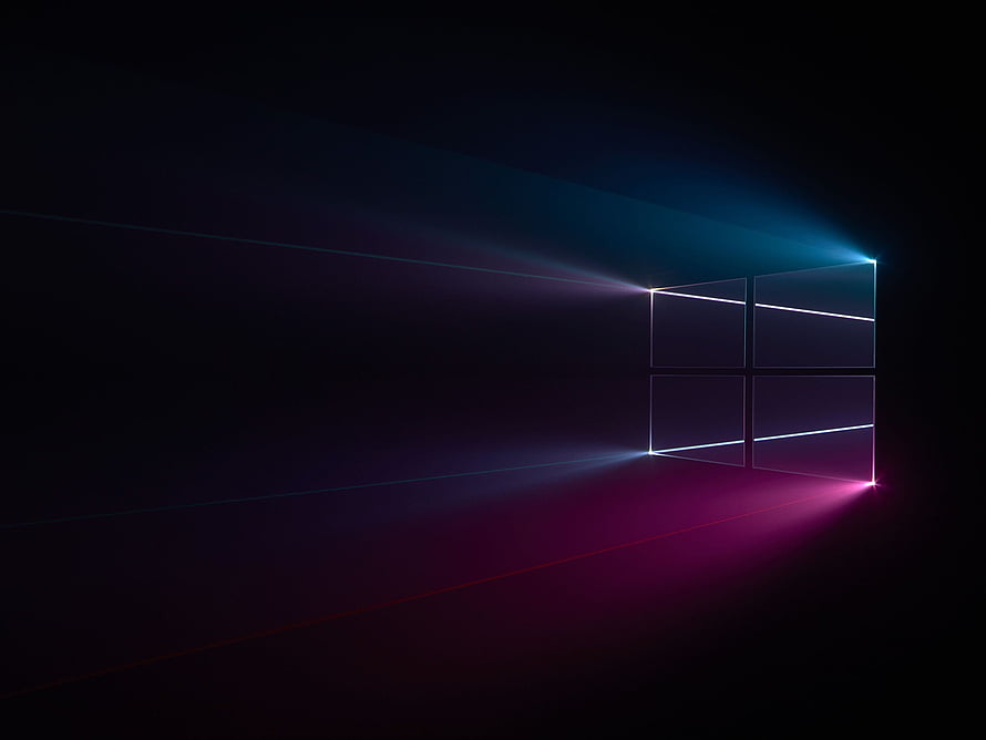 Windows 10 Dark Mode Neon Grid with Cyan and Magenta Glow on Black Background HD wallpaper
