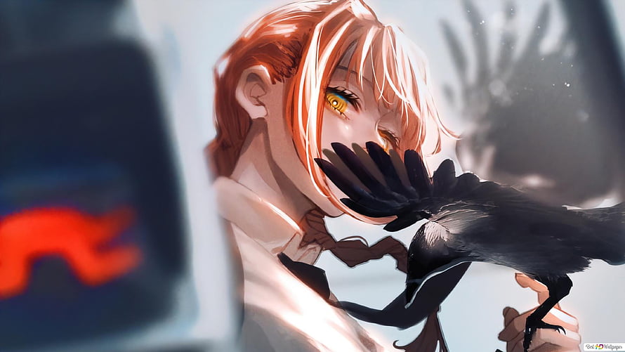 Makima from Chainsaw Man with a black crow in an anime illustration HD wallpaper