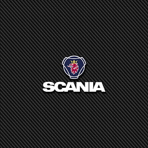 Scania Brand Logo on Dark Carbon Fiber Texture Background HD phone wallpaper