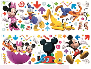 Mickey Mouse and Friends Playful Wall Decal Design with Colorful Arrows and Stars HD wallpaper