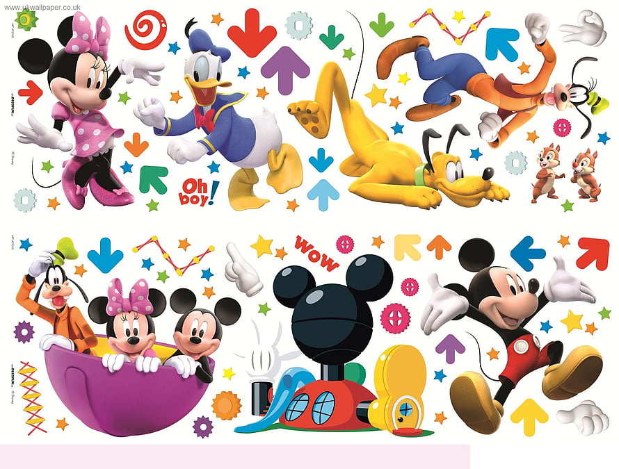 Mickey Mouse and Friends Playful Wall Decal Design with Colorful Arrows and Stars HD wallpaper