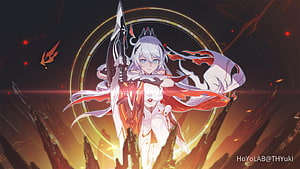 Herrscher of Flamescion Anime Character Artwork with Sword and Red Energy HD wallpaper