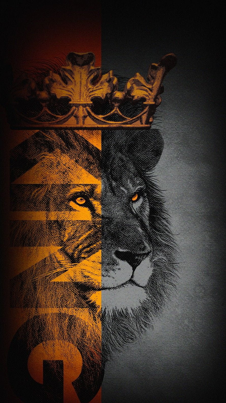 Majestic Lion Wearing a Golden Crown with Dramatic Split Color Design HD phone wallpaper