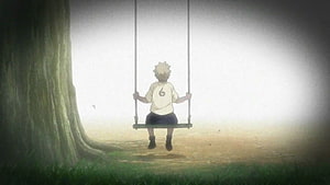 Naruto Uzumaki Sitting on a Swing in a Misty Forest Scene HD wallpaper