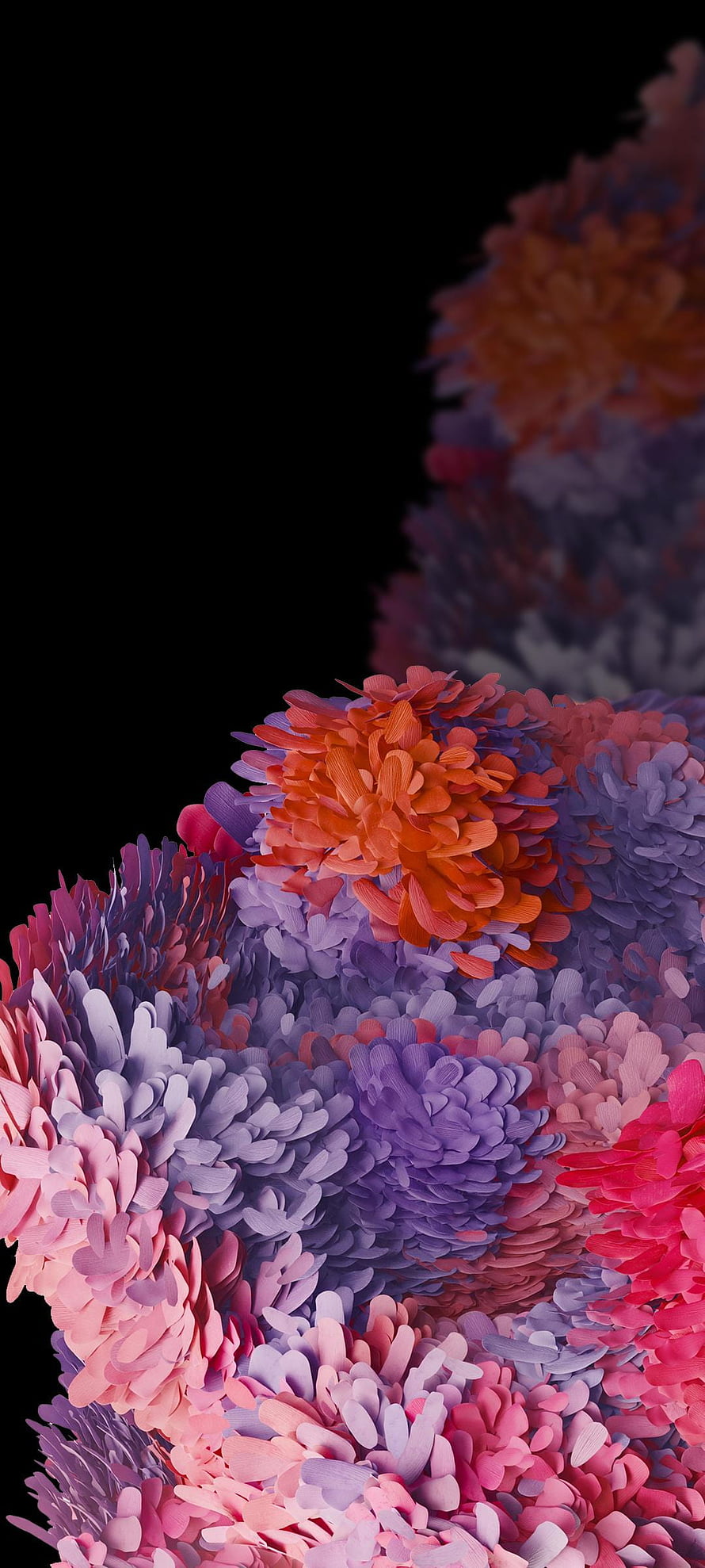 Vibrant 3D Paper Flower Cluster on Black Background HD phone wallpaper