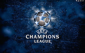 UEFA Champions League Starball Logo on Dark Blue Cityscape Background HD wallpaper