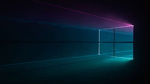 Windows 10 Dark Mode Neon Window with Cyan and Magenta Glow in Minimalist 3D Space HD wallpaper