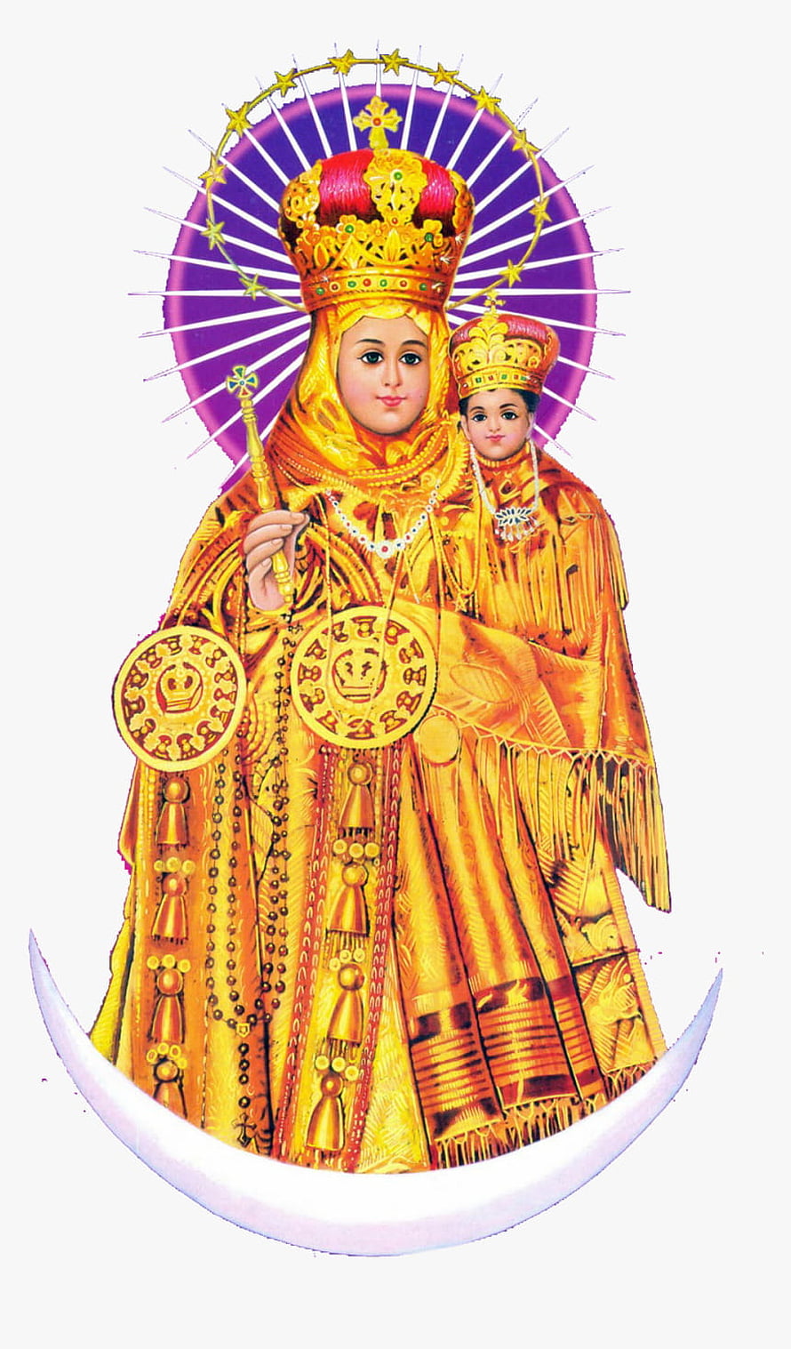 Our Lady of Velankanni Devotional Illustration with Crown and Crescent Moon HD phone wallpaper