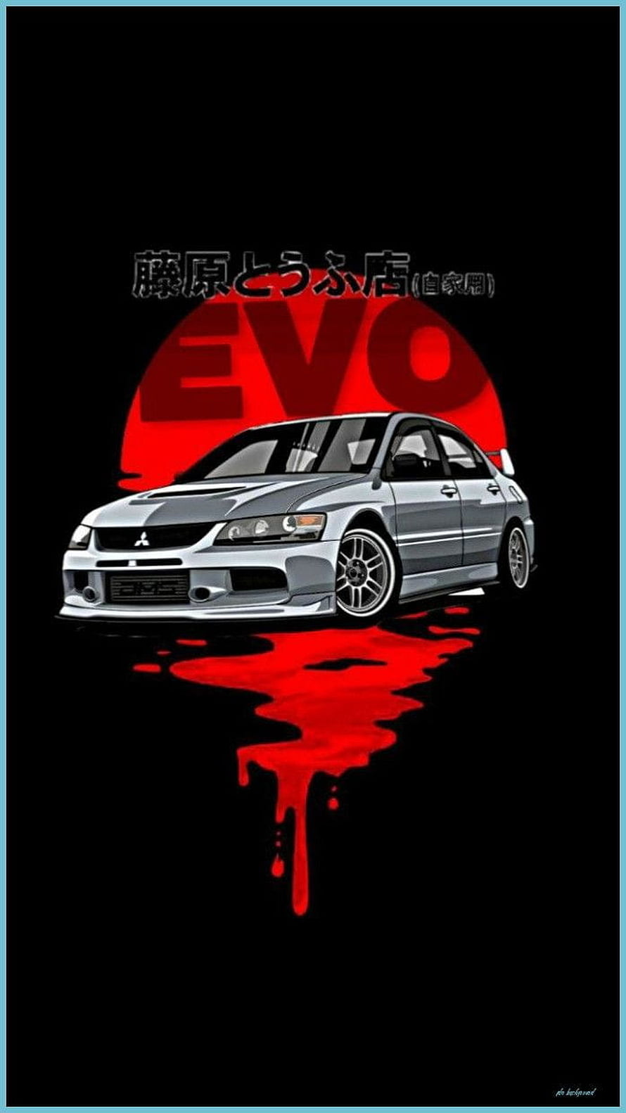 Mitsubishi Lancer Evolution JDM Artwork with Red EVO Graphic and Japanese Text HD phone wallpaper