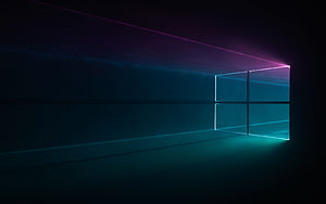 Windows 11 Neon Window Logo in Dark Minimalist Room with Cyan and Magenta Glow HD wallpaper