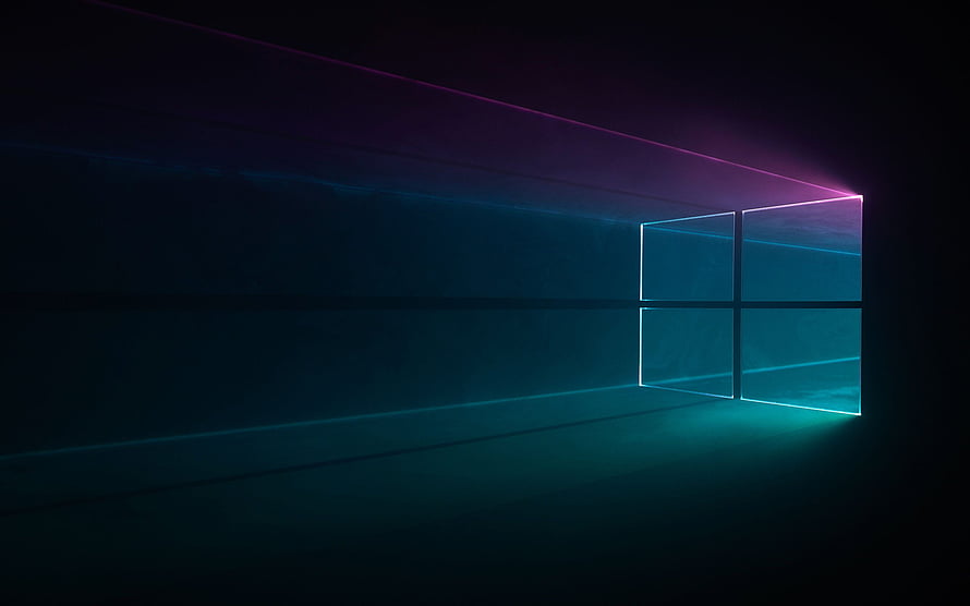 Windows 11 Neon Window Logo in Dark Minimalist Room with Cyan and Magenta Glow HD wallpaper