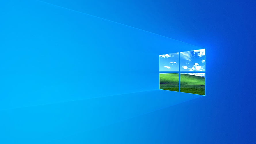 Windows 10 Default Blue Wall with Green Meadow Window View HD wallpaper