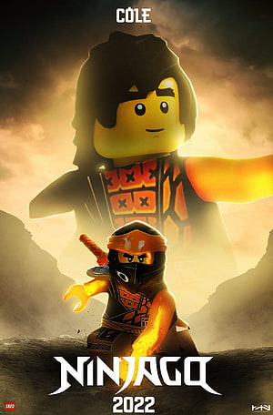 Lego Ninjago Cole Character Poster with Fire Powers and Dramatic Sky HD phone wallpaper