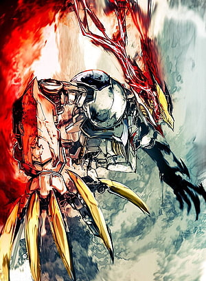 Barbatos Lupus Rex Gundam in Dynamic Combat Pose with Fiery Red Energy Effects HD phone wallpaper