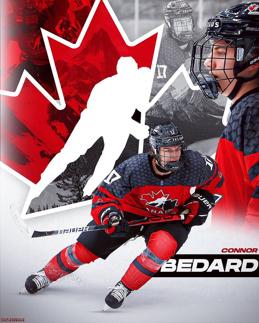 Connor Bedard in Team Canada Hockey Jersey with Maple Leaf Graphic HD phone wallpaper