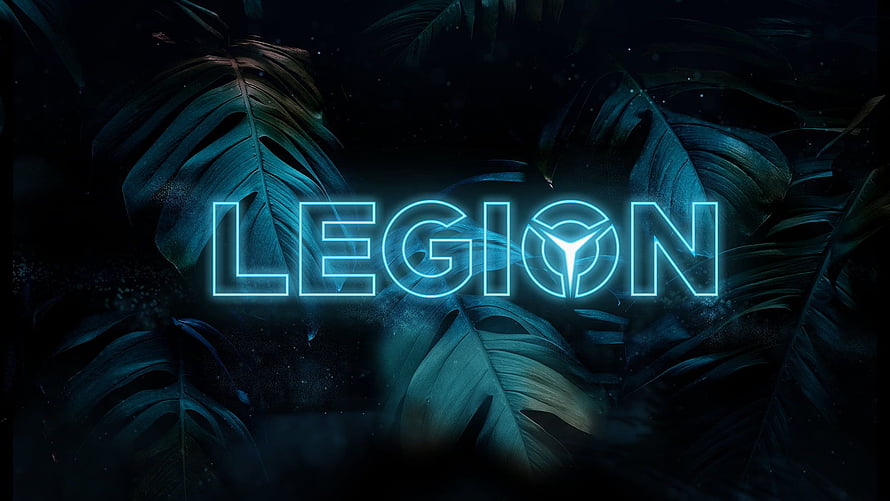 Lenovo Legion Neon Logo on Dark Tropical Leaves Background HD wallpaper