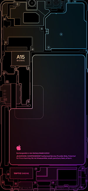 iPhone 13 Pro Internal Schematic with Neon A15 Bionic Chip and Taptic Engine Layout HD phone wallpaper