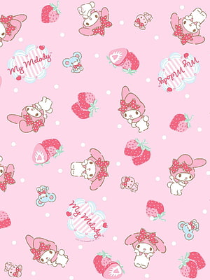 My Melody Strawberry Pattern Wallpaper with Cute Kawaii Character Design HD phone wallpaper