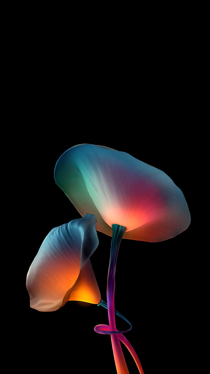 Iridescent 3D Digital Flower with Neon Gradient Petals on Black Background HD phone wallpaper