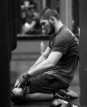 Khabib Nurmagomedov in a Moment of Reflection During Training HD phone wallpaper