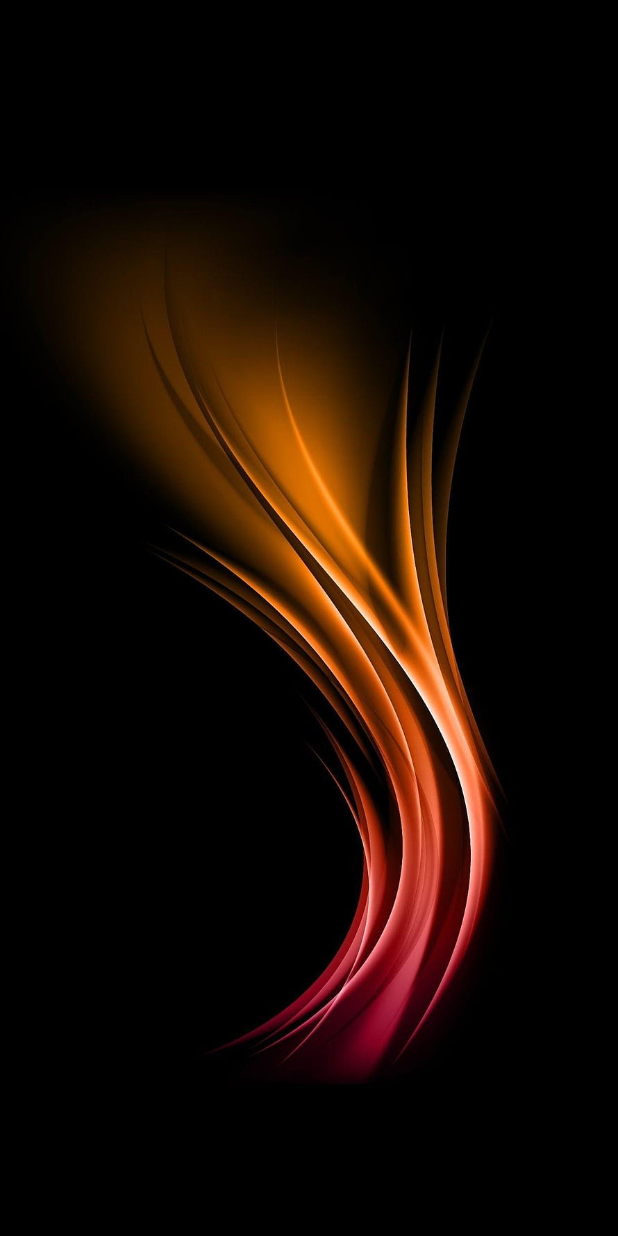 Abstract Flowing Light Ribbons in Orange and Red on Black Background HD phone wallpaper