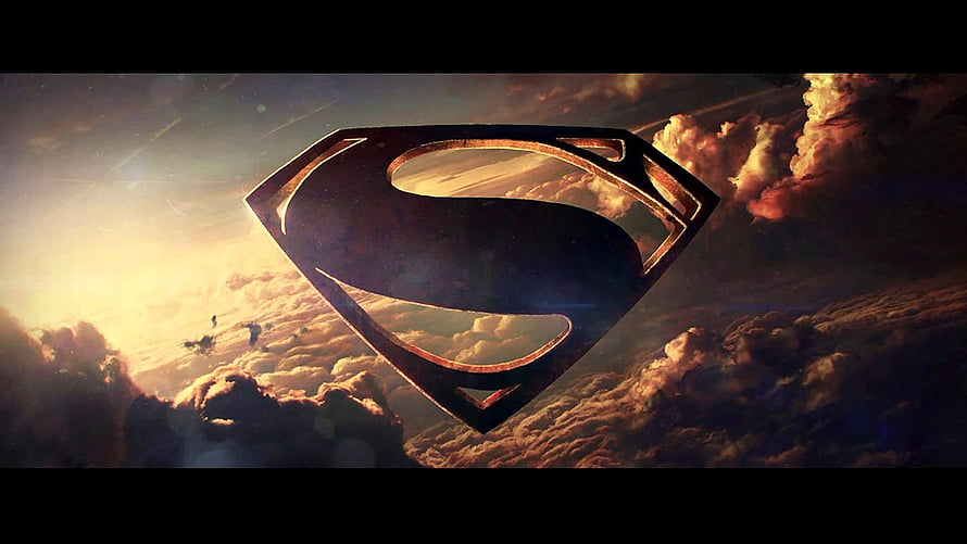 Man of Steel Superman Emblem Floating Above Dramatic Sunset Clouds HD wallpaper