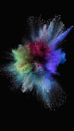Vibrant Multicolored Powder Explosion on Black Background HD phone wallpaper