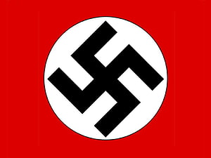 Black Swastika Symbol Inside White Circle on Red Background HD wallpaper