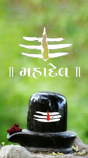 Mahakal Shivling with Trishul Symbol and Marathi Text on Green Background HD phone wallpaper