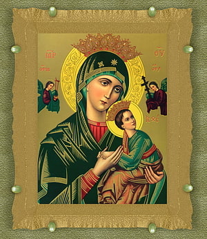 Our Lady of Perpetual Help Orthodox Icon with Gold Halo and Angels HD phone wallpaper