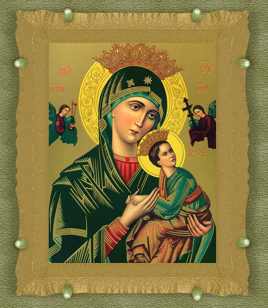 Our Lady of Perpetual Help Orthodox Icon with Gold Halo and Angels HD phone wallpaper