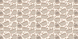 Pusheen The Cat Kawaii Pattern Wallpaper with Hearts and Stars HD wallpaper