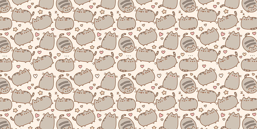 Pusheen The Cat Kawaii Pattern Wallpaper with Hearts and Stars HD wallpaper
