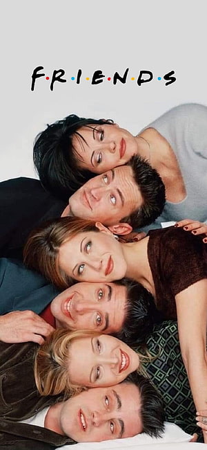 Friends TV Series Cast Group Photo with Iconic Logo on White Background HD phone wallpaper