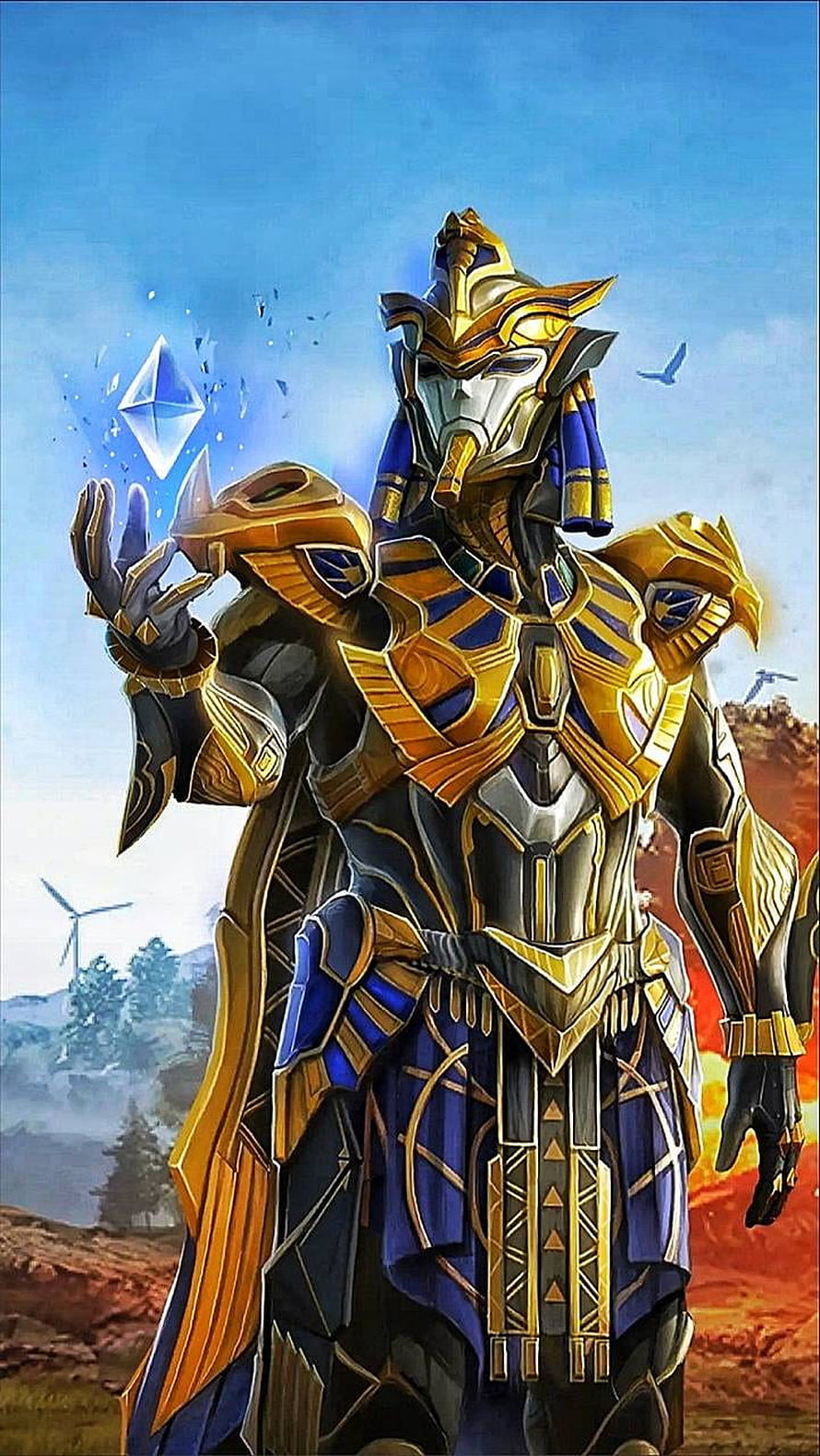 PUBG Pharaoh X Golden Armor Character Holding Crystal HD phone wallpaper
