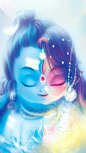 Child Shiva and Parvati in Ethereal Blue and Pink Digital Art HD phone wallpaper