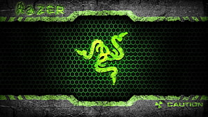 Razer Gaming Logo on Dark Hexagonal Mesh with Neon Green Accents HD wallpaper