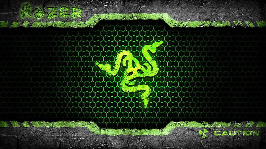 Razer Gaming Logo on Dark Hexagonal Mesh with Neon Green Accents HD wallpaper