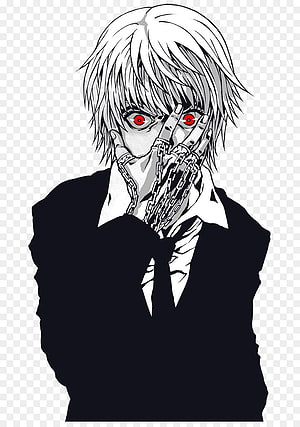Kurapika Anime Character with Red Eyes and Chained Hands in Black Suit HD phone wallpaper