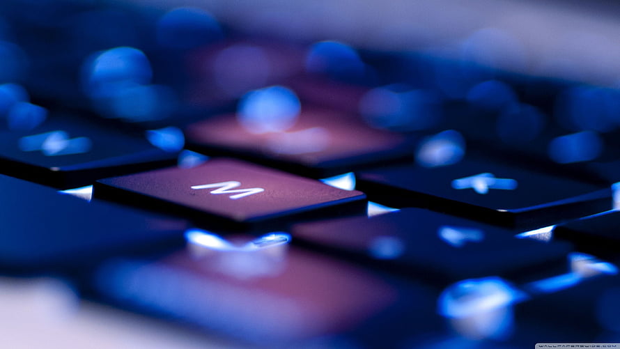 Close-Up of Backlit Mechanical Keyboard Keys in Blue and Red Tones HD wallpaper