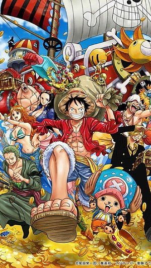 One Piece Straw Hat Pirates Celebrating Treasure on the Thousand Sunny HD phone wallpaper