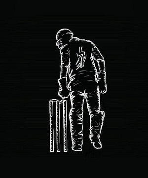 MS Dhoni Cricket Captain Black and White Line Art Illustration HD phone wallpaper