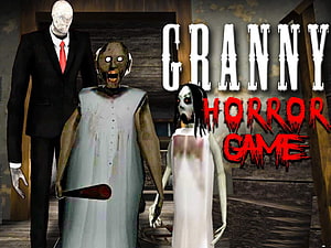 Granny Horror Game Characters in Dark Wooden Interior HD wallpaper